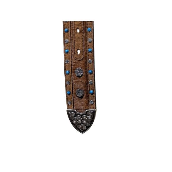 Justin DALLAS CRYSTAL Brown Western Rhinestone Turquoise Faux Fur Belt Sz 32 main image 8